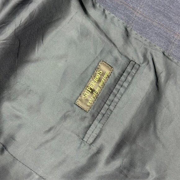 Corneliani Blazer Made in Italy 100s Wool Sport Coat Windowpane Blue 46 L - Picture 9 of 11